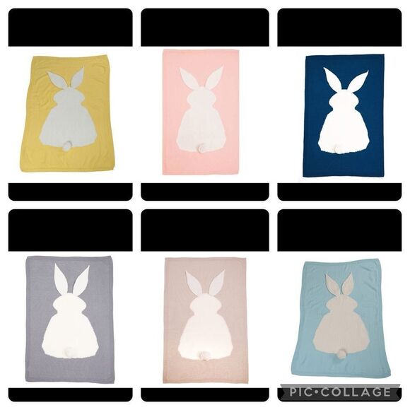 NEW Knit Bunny Blanket with floppy ear and cute tail - Picture 2 of 4